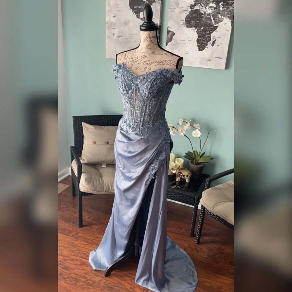 Light blue prom dress pageant gown formal dress - Picture 2 of 5